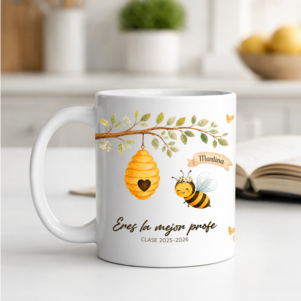 Taza para Profes con Abejitas y Nombres personalizados