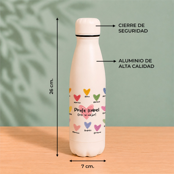 Botella para Profes con Corazones y Nombres personalizados