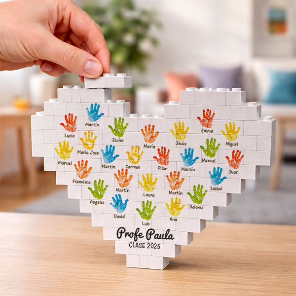 Puzle de Bloques Corazón con Manos y Nombres personalizados