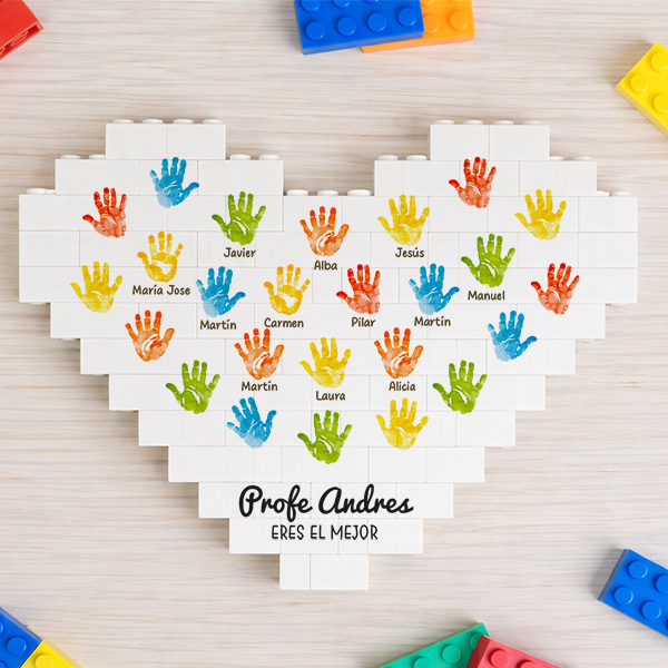 Puzle de Bloques Corazón con Manos y Nombres personalizados