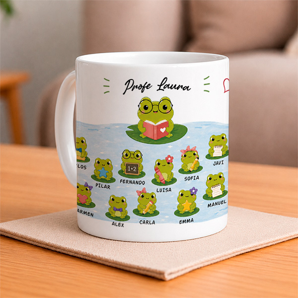 Taza para profes con Ranitas y Nombres personalizados