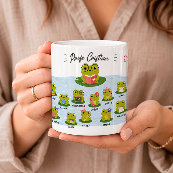 Taza para profes con Ranitas y Nombres personalizados