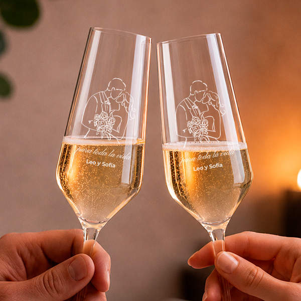Pack de 2 Copas de Champagne Ilustración con Nombres personalizados
