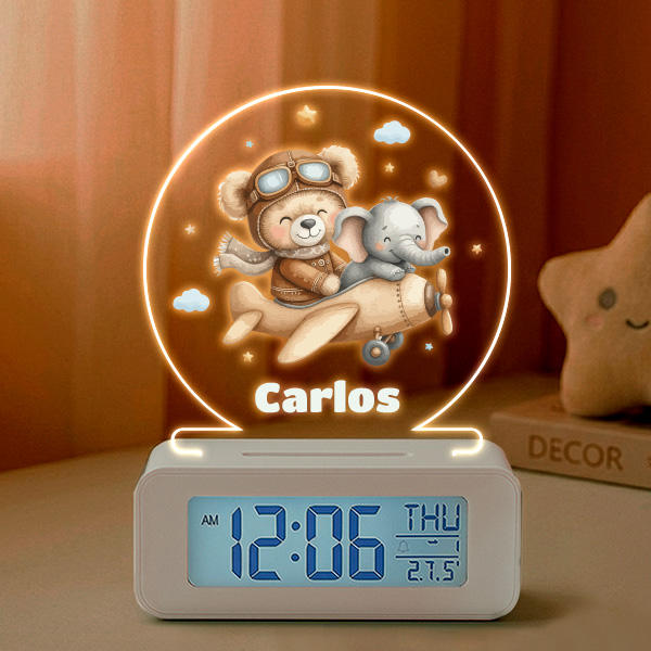 Reloj Despertador Aviador con Luz y Nombre personalizado