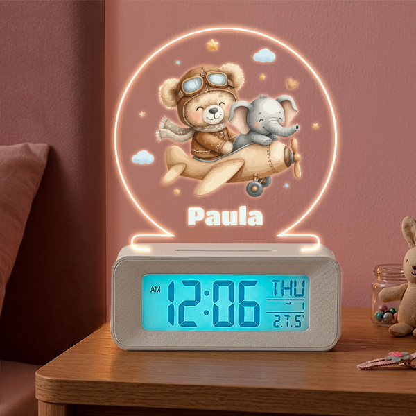 Reloj Despertador Aviador con Luz y Nombre personalizado