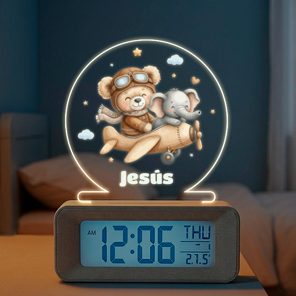 Reloj Despertador Aviador con Luz y Nombre personalizado