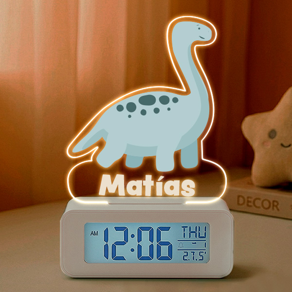 Reloj Despertador Dino con Luz y Nombre personalizado