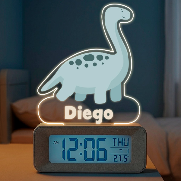 Reloj Despertador Dino con Luz y Nombre personalizado