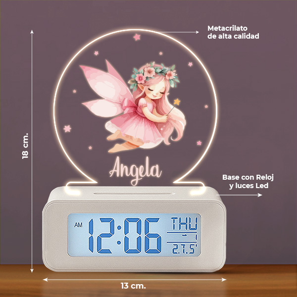 Reloj Despertador Hada con Luz y Nombre personalizado
