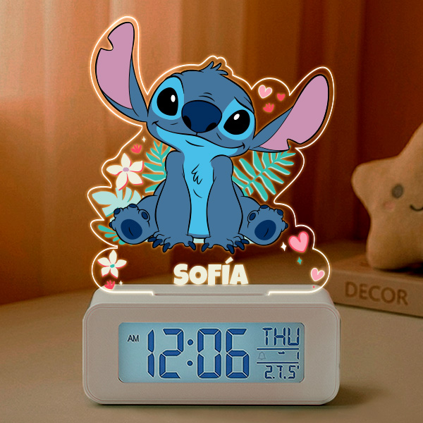Reloj Despertador Stitch con Luz y Nombre personalizado