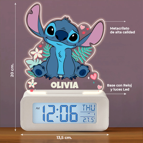 Reloj Despertador Stitch con Luz y Nombre personalizado