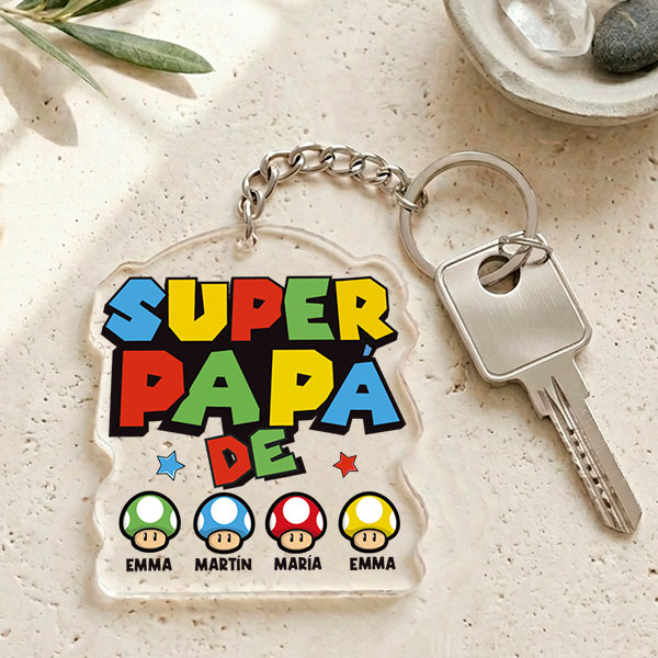 Llavero Super Papá con Nombres personalizados