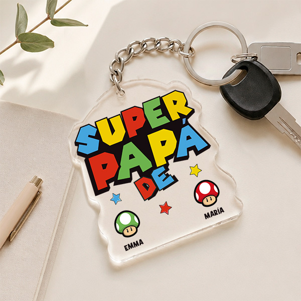 Llavero Super Papá con Nombres personalizados