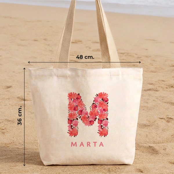 Tote Bag Inicial de Flores con Nombre personalizado
