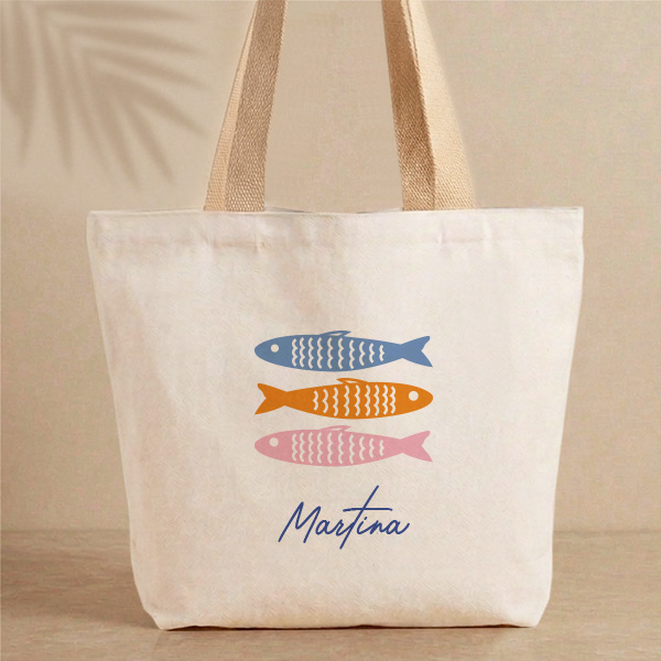 Tote Bag Peces de Colores con Nombre personalizado
