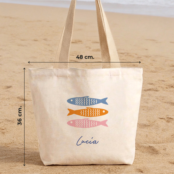 Tote Bag Peces de Colores con Nombre personalizado