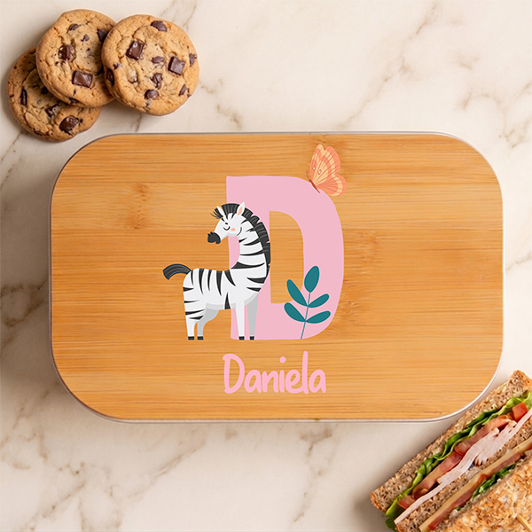 Fiambrera con Tapa de Madera Infantil con Inicial personalizada