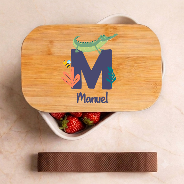 Fiambrera con Tapa de Madera Infantil con Inicial personalizada