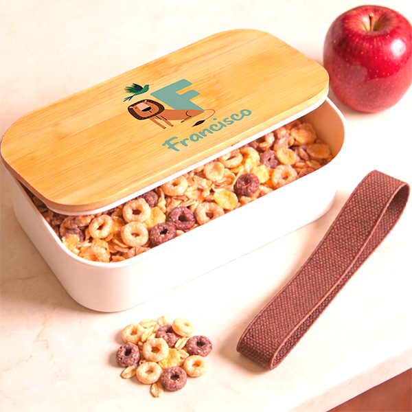 Fiambrera con Tapa de Madera Infantil con Inicial personalizada