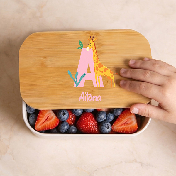 Fiambrera con Tapa de Madera Infantil con Inicial personalizada