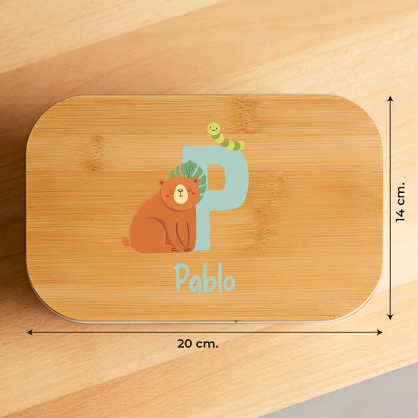 Fiambrera con Tapa de Madera Infantil con Inicial personalizada