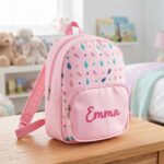 Miniatura de Mochila Infantil Rosa con Hojas y Nombre personalizado