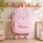 Miniatura de Mochila Infantil Rosa con Hojas y Nombre personalizado