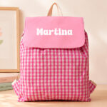 Mochila Saco Infantil Cuadros Rosas personalizada Miniatura de Mochila Saco Infantil Cuadros Rosas personalizada