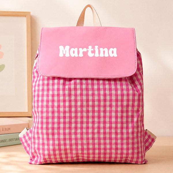 Mochila Saco Infantil Cuadros Rosas personalizada