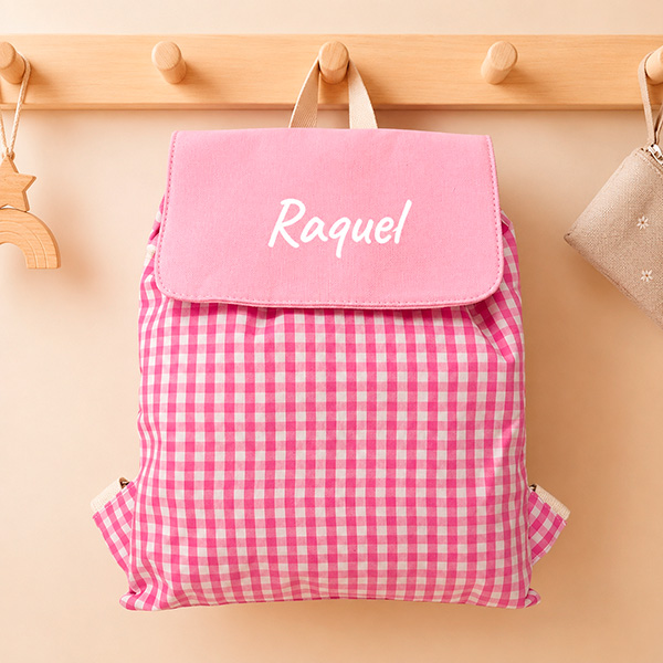 Mochila Saco Infantil Cuadros Rosas personalizada