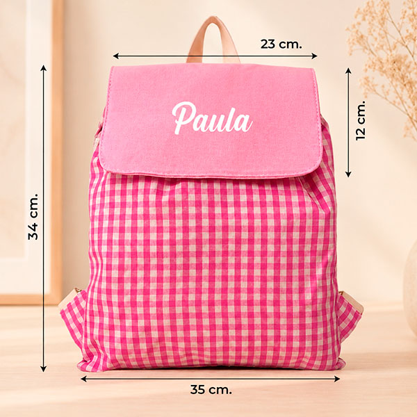 Mochila Saco Infantil Cuadros Rosas personalizada