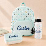 Pack Escolar Infantil Verde con Hojas y Nombre personalizado Miniatura de Pack Escolar Infantil Verde con Hojas y Nombre personalizado