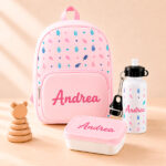Miniatura de Pack Escolar Infantil Rosa con Hojas y Nombre personalizado