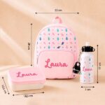 Miniatura de Pack Escolar Infantil Rosa con Hojas y Nombre personalizado